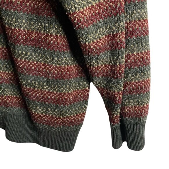 Vintage Arnold Palmer Men's Red/Green Striped Button-Down Cozy Knit Sweater - Picture 4 of 6